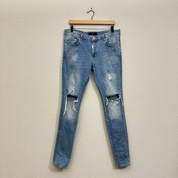REPRESENT Knee Destroyed Denim Jeans Blue Skinny Distressed Hipster - Picture 1 of 14